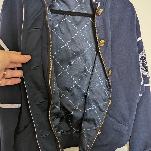 Vintage St. John Sport by Marie Gray navy bomber jacket with white trim M - Picture 14 of 16